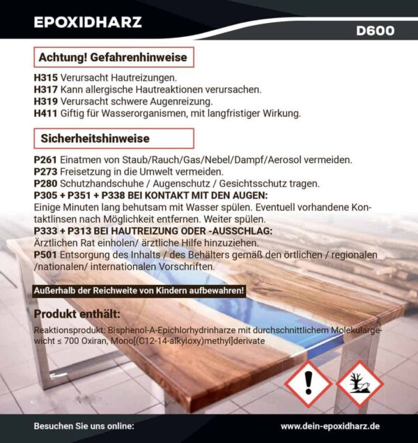 Dein-eboxidharz-Harz D600 Gefahrenhinweis